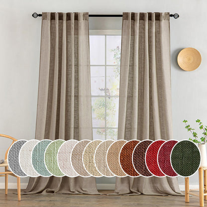 Natural White Linen Curtains 84 Inch Long for Bedroom Living Room, Soft Thick Linen Textured Window Drapes Semi Sheer Light Filtering Rod Pocket Back Tab Neutral Farmhouse Cream Ivory 2 Panels
