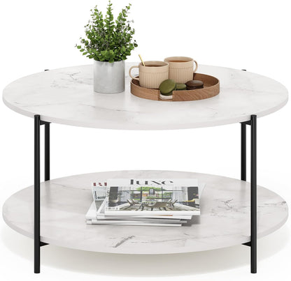 Furinno Basic Coffee Table, 2-Tier Modern Coffee Table with Open Shelf, Easy Assembly Side Table, for Living Room, Bedroom, Home Office, Amber Oak