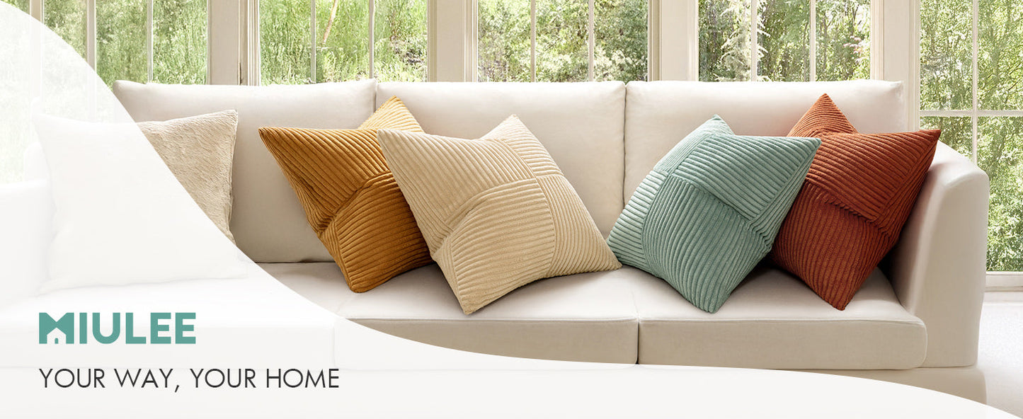 Teal Orange Decorative Throw Pillow Covers 18x18 Inch Set of 4 Boho Corduroy Striped Cushion Cases Modern Farmhouse Patchwork Pillow Cases for Couch Sofa Bedroom Home Decor