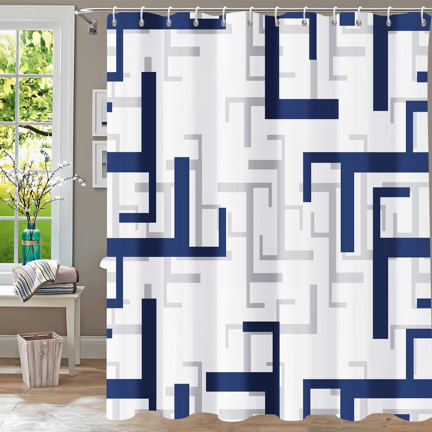 Shower Curtain Blue Eucalyptus Shower Curtains for Bathroom, Watercolor Leaf Shower Curtain Sets Waterproof Plant Shower Curtain Leaves Fabric Cloth Bathroom Curtains 72x72 inch with Hooks