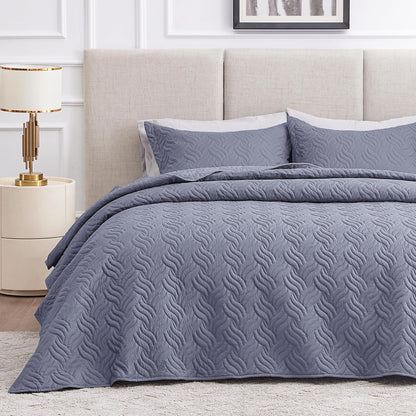 Love's cabin Quilts for Queen Bed Blue Bedspreads - Soft Bed Summer Lightweight Bedspread Comforter - Modern Style Coin Pattern Coverlet for All Season - 3 Pieces (1 Quilt, 2 Pillow Shams)