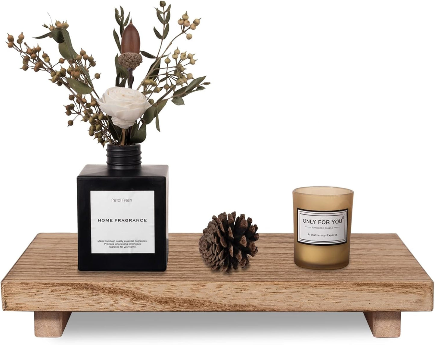 Small Wood Tray Pedestal Stand Farmhouse Bathroom Decor Decorative Wooden Riser Kitchen Soap Dish Holder for Vanity, Counter, Sink, Brown
