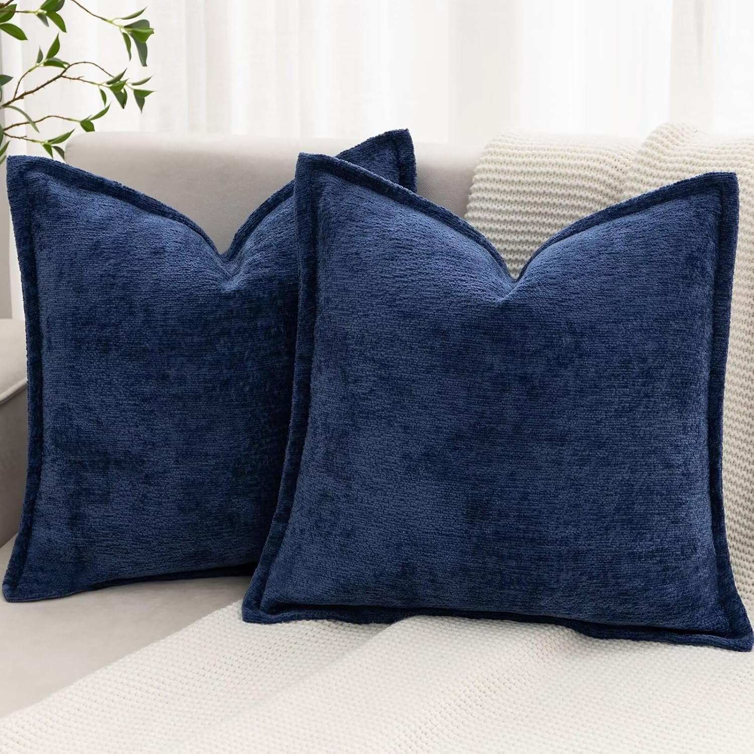 Grey Decorative Throw Pillow Covers 18x18 Inch Set of 2 Cozy Soild Chenille Cushion Cases Soft Textured Square Couch Pillows Cover Boho Accent Farmhouse Pillowcases for Sofa Bed