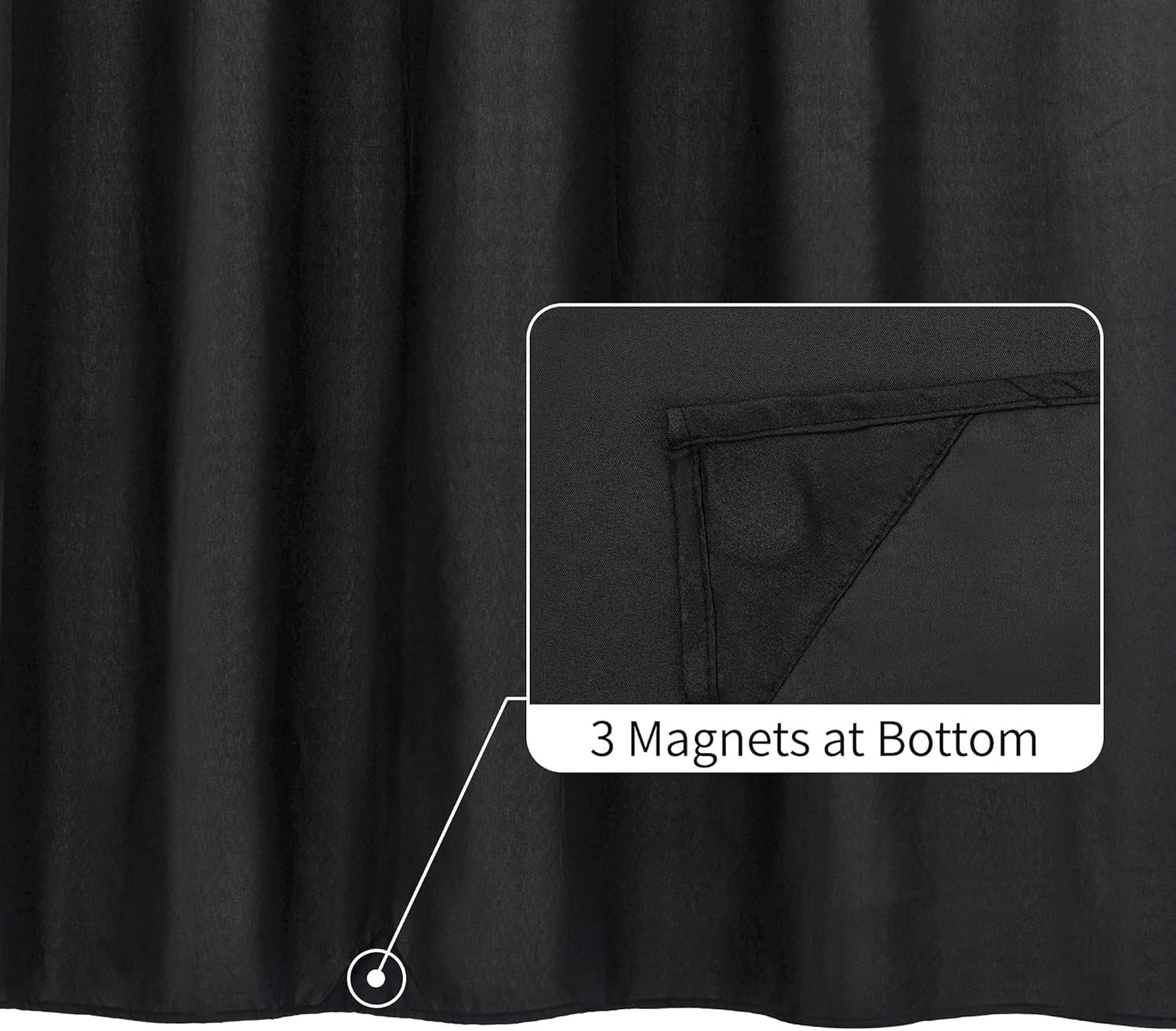 Waterproof Fabric Shower Curtain Soft Hotel Quality - 3 Magnets at Bottom, Premium Black Shower Curtain Liner for Bathroom, Light-Weight Cloth & Washable - 72x72, Black